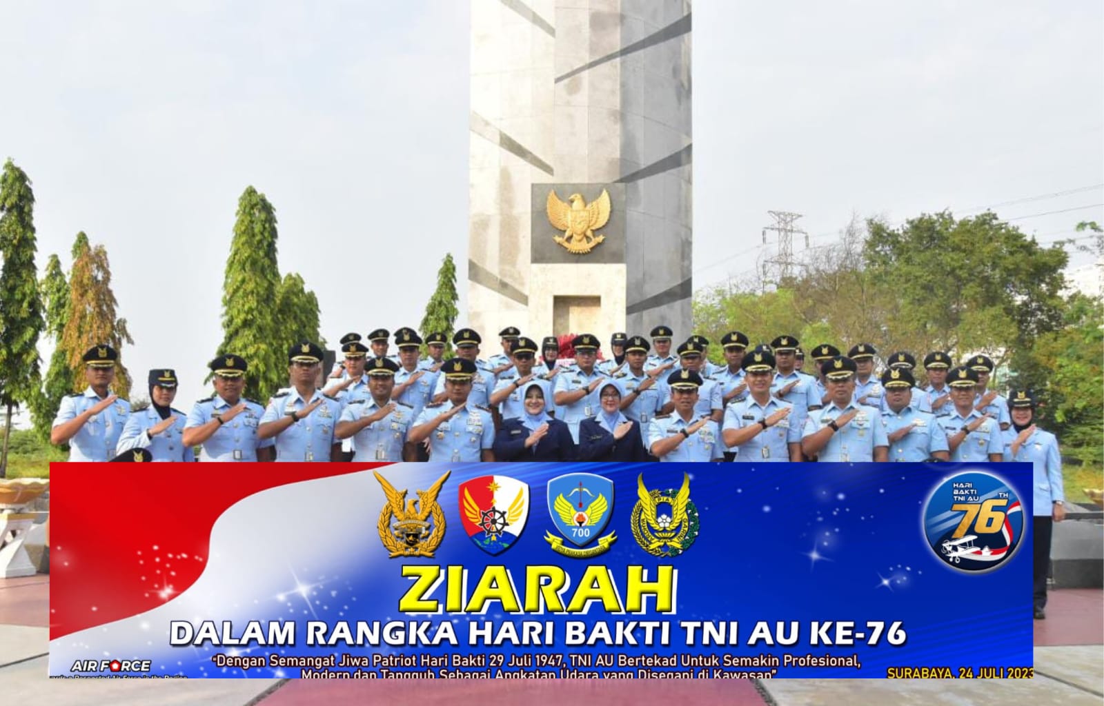 Danlanud Muljono Surabaya Laksanakan Ziarah Dalam Rangka Hari Bhakti TNI AU ke-76 Tahun 2023